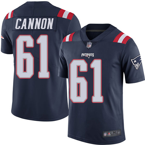 New England Patriots Football #61 Rush Vapor Limited Navy Blue Men Marcus Cannon NFL Jersey